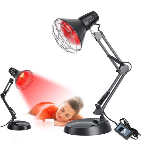 Infrared Red Light Therapy with Sturdy Base, Heat Lamp Device with 150W Bulb,