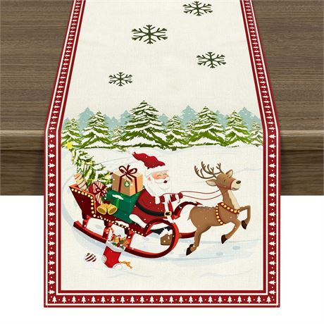 Christmas Table Runner, Merry Christmas Table Runner,Santa Claus Reindeer