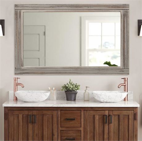 YOSHOOT Hand-Made Wooden Spliced Wall Mirror for Bathroom, Rustic Farmhouse