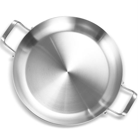 13-Inch Tri-Ply Stainless Steel Paella Pan, Large Skillet,Griddle Pan,Large