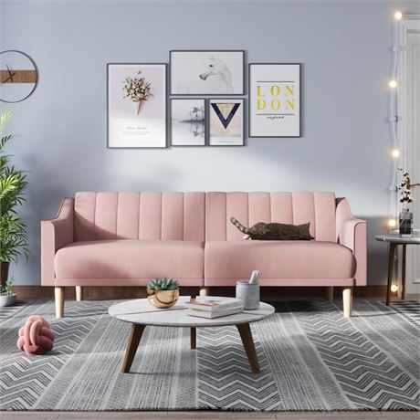 (2-Boxes).Velvet Futon Sofa Bed Couch, Convertible Sleeper Sofa, 74" Loveseat
