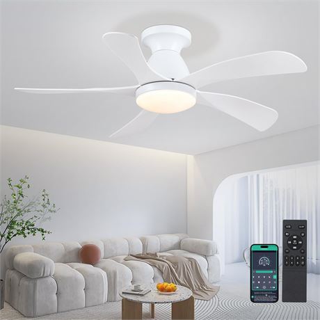 Ceiling Fans with Lights and Remote, White Ceiling Fan for Bedroom with 5