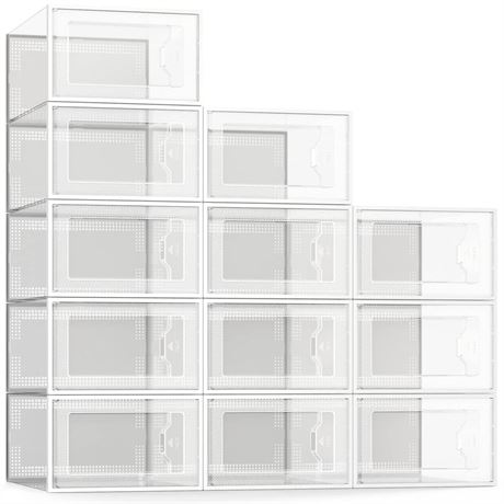 SEE SPRING X-Large Shoe Storage Box Fit Size 11, Clear Plastic Stackable Shoe