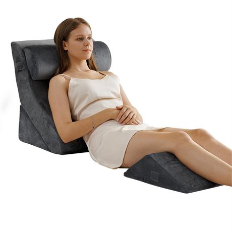Qirroboni 4PCS Orthopedic Bed Wedge Pillow Set, Adjustable Pillows for Neck,