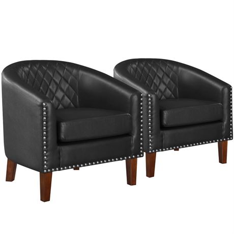 Prilinex Comfy Barrel Accent Chair Set of 2 - Faux Leather Living Room Chair