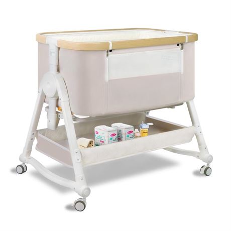 4 in 1 Baby Bassinet, Bassinet Bedside Sleeper with Wheels and Storage Basket,