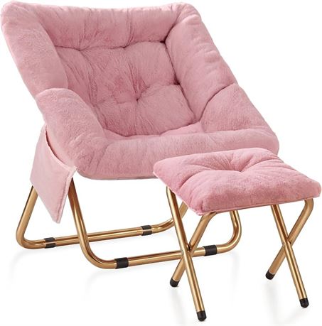 Kasunpul Comfy Saucer Chair, Foldable Living Room Chairs, Soft Faux Fur Lounge