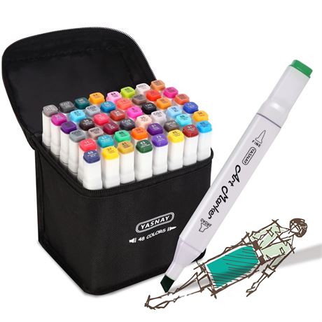 YASNAY Alcohol Markers, 48 Colors Dual Tip Art Marker, Drawing Markers,