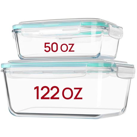 Vtopmart 122oz+50oz Large Glass Food Storage Containers with Airtight Lids, Big