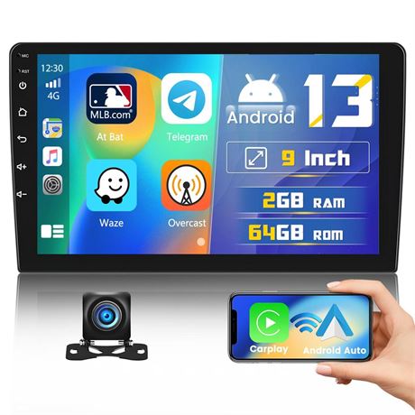 2+64GB Android 13 Double Din Car Stereo Wireless Apple Carplay Android Auto 9