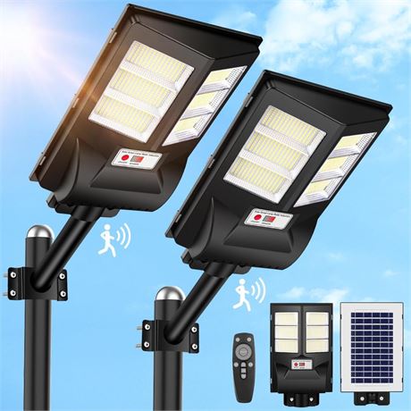 2 Pack Solar Street Lights Outdoor Waterproof,6500K 80000LM 756 LED Beads Dusk