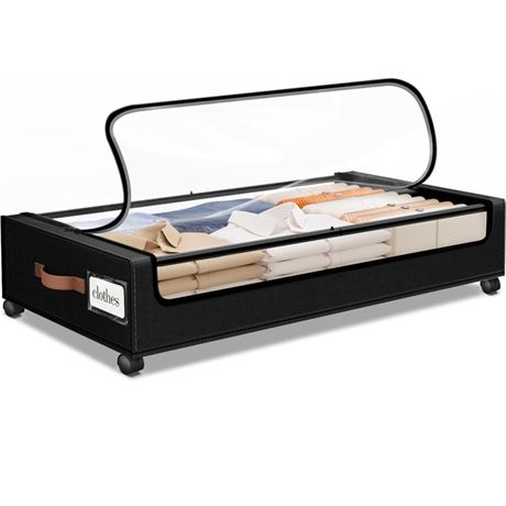 SpaceHacks Under Bed Storage with Wheels 1Pack Storage Containers with Clear