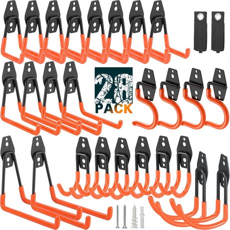 28 Pack Heavy Duty Garage Hooks, Utility Wall Mounted Storage System, with