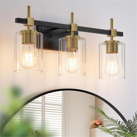 Asnxcju 3-Light Black and Gold Bathroom Light Fixtures, Vanity Lights for