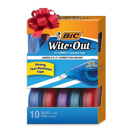 BIC Wite-Out Brand EZ Correct Correction Tape WOTAP10- WHI, 39.3 Feet, 10-Count