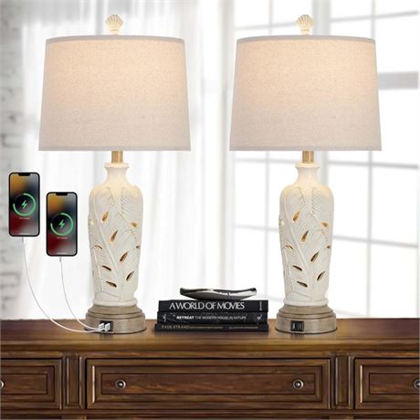 Farmhouse Table Lamps with LED Nightlight,27" Bedside Nightstand Lamps with