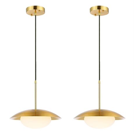 Modern Pendant Lighting Set of 2 Industrial Hanging Light Brushed Brass