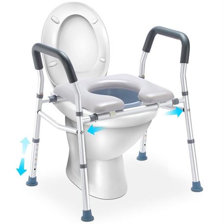 HEAO 3-in-1 Raised Toilet Seat, Adjustable Width/Height, Padded Seat with