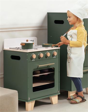 ROBUD Vintage Wooden Toy Kitchen Oven for Kids, Pretend Play Oven with