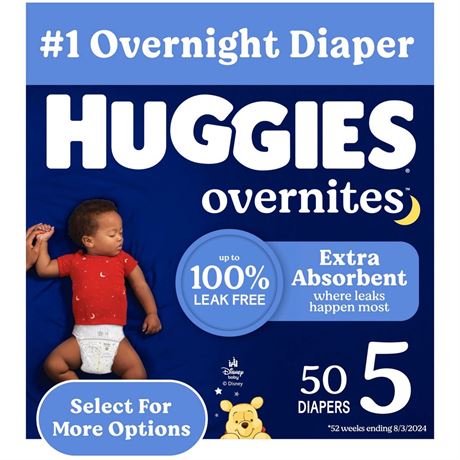 Huggies Overnites Nighttime Diapers, Size 5 (27+ lbs), 100 Count (Select for