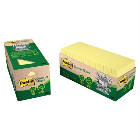 3 pack Greener Note Pad Cabinet Pack, 3 X 3, Canary Yellow, 75-Sheet, 24/pack