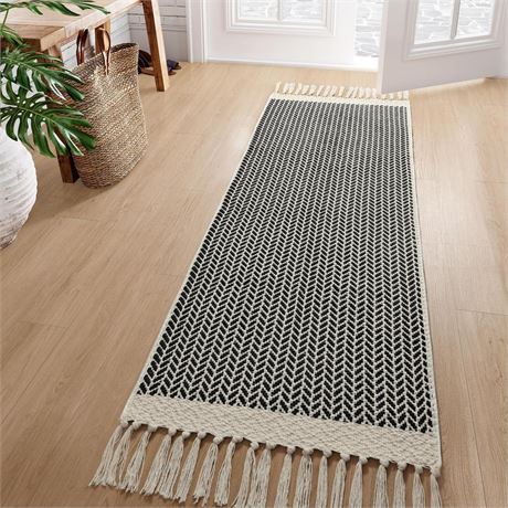 Lahome Boho Hallway Runner Rug, Laundry Room Lightweight Entry Woven Cotton