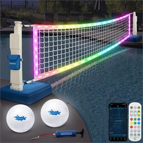 LED Pool Volleyball Net Set, Light Up Pool Volleyball Game Set with LED Water