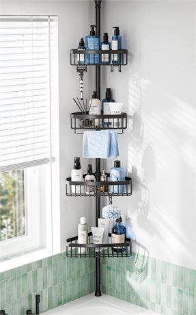 Corner Shower Caddy Tension Pole: Adjustable Rustproof 4-Tier Inside Bathroom