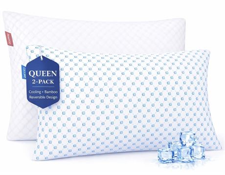 Nestl Cooling Pillows Queen Size Set of 2, Luxury Shredded Memory Foam Pillows