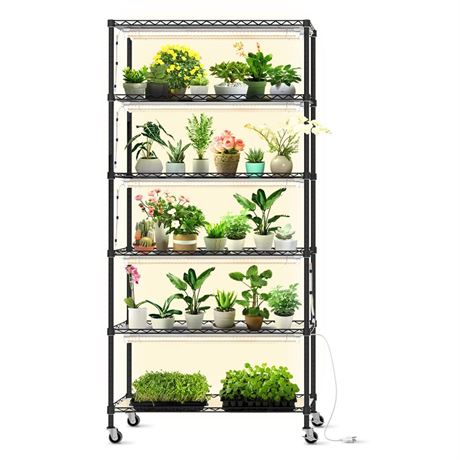 DIY Plant Shelf with Grow Light, Grow Light Shelf with Adjustable Rack and