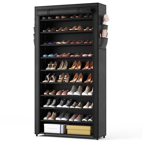 ROJASOP 10 Tier Shoe Rack with Covers,Large Capacity Stackable Tall Shoe Shelf