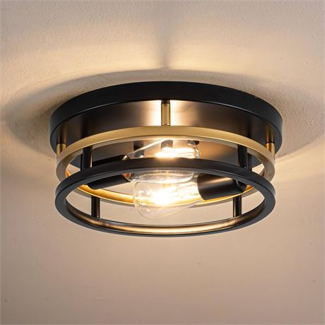 2 Light Industrial Ceiling Light Black Gold Semi Flush Mount Lights Close to