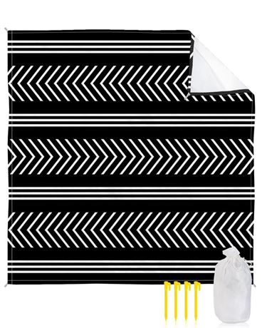Beach Blanket, Abstract White Stripes Lines Arrow Sandproof Beach Mat 108"x84"