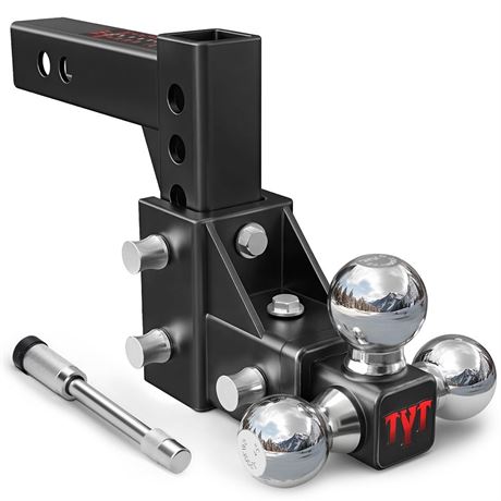 TYT Adjustable Tri-Ball Trailer Hitch for 2 inch Receiver, 5" Drop/Rise,