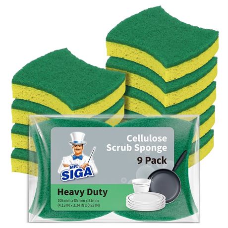 MR.SIGA Cellulose Scrub Sponge Strong Absorbent, Dual-Sided Dishwashing Sponge