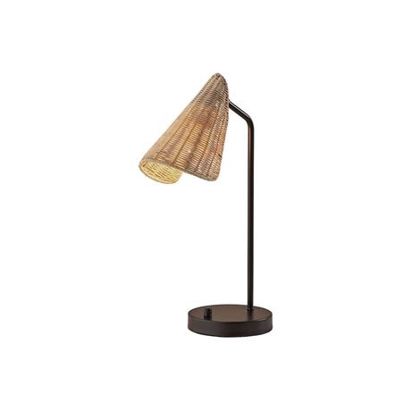 Adesso Cove Incandescent Desk Lamp, 20.25-inch, Natural Rattan/Matte Black