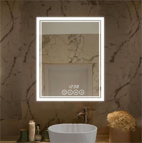 Wall-Mounted Bathroom Mirror with LED-Lights - 19 x 24 Inch Frame Vanity