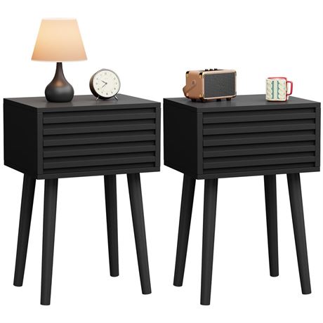 YMYNY Fluted Nightstand Set of 2, Small Bedside Table, Mid-Century Modern End
