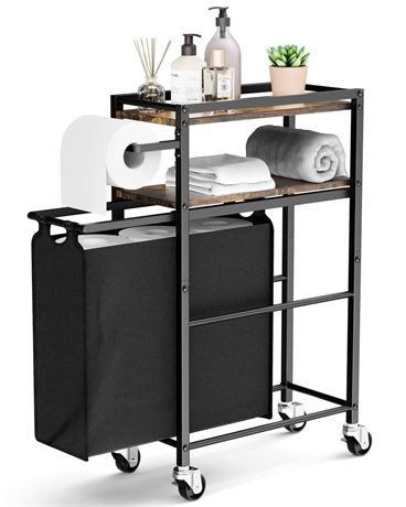 Toilet Paper Holder with Storage Bag & Wheels - Freestanding Bathroom Organizer
