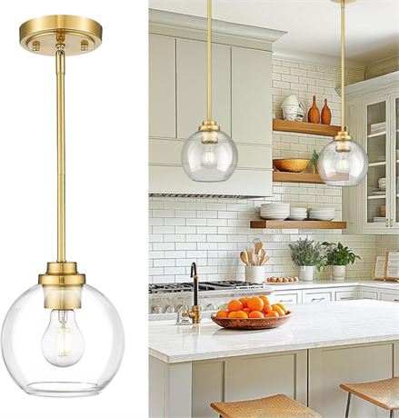 Modern Brushed Gold Pendant Light, Mid Cenrury Globe Hanging Light Fixture with