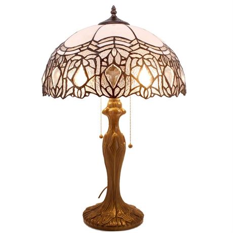 WERFACTORY Tiffany Style Table Lamp White Stained Glass Crystal Bedside Lamp