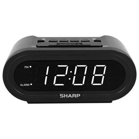 Sharp Digital Alarm Clock Automatic Setting Black Case White LED Display