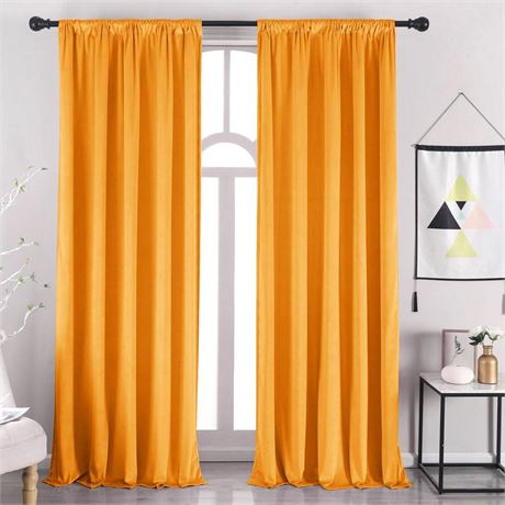 nanbowang Orange Velvet Curtains 120 Inches Long Soft Curtains Rod Pocket