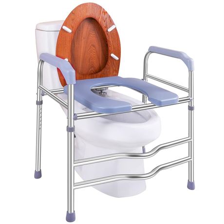 Raised Toilet Seat with Handles, Toilet Seat Riser for Seniors with Adjustable