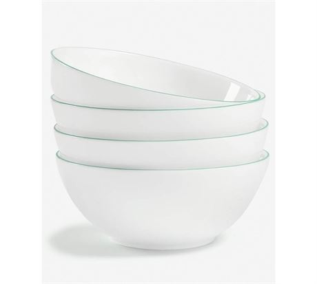 Arch Studio Opal Glass Rim Cereal Bowls, Set of 4, Service for 4 - Mint