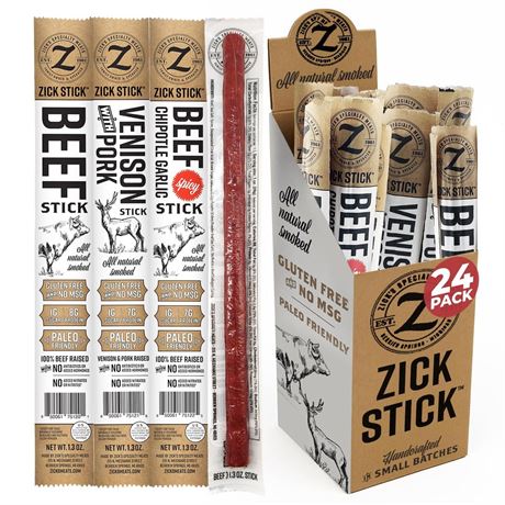 Zick's Variety Meat Snacks 1.3oz, 24-Pack - Original Beef, Spicy Chipotle