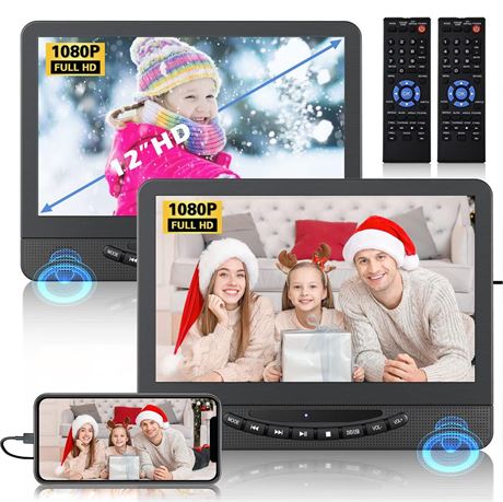 12.2" Dual Portable DVD Player for Car with 1080P HDMI Input, FELEMAN Car DVD