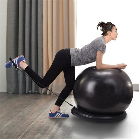 Yoga Ball Base with Resistance Bands, 55 65 75 CM Workout Balance/ Stability/
