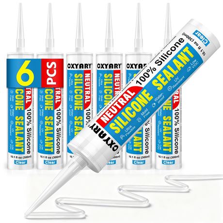 Silicone Caulk & Sealant Clear, 6 Pack - 100% Waterproof Silicone Sealant,