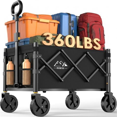 NWH Collapsible Wagon Cart with Wheels Foldable, 360LBS Large Capacity Portable